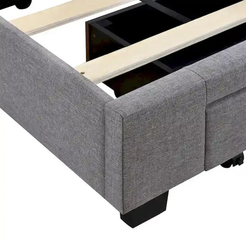 Queen Size Linen Upholstered Platform Bed with 3 Drawers and Storage