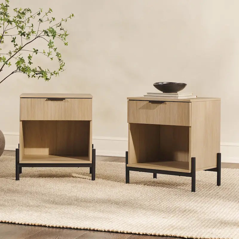 Modern Fluted-Drawer Nightstand (Set of 2)
