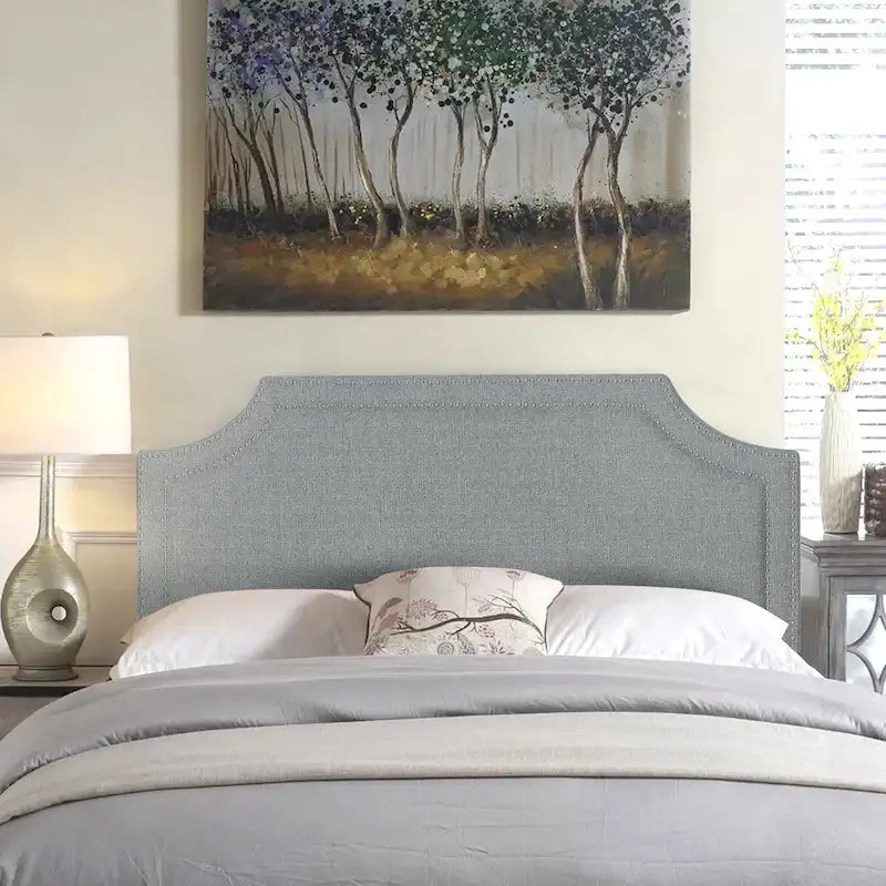 Fabric Upholstered Headboard with Nailhead for Queen Bed
