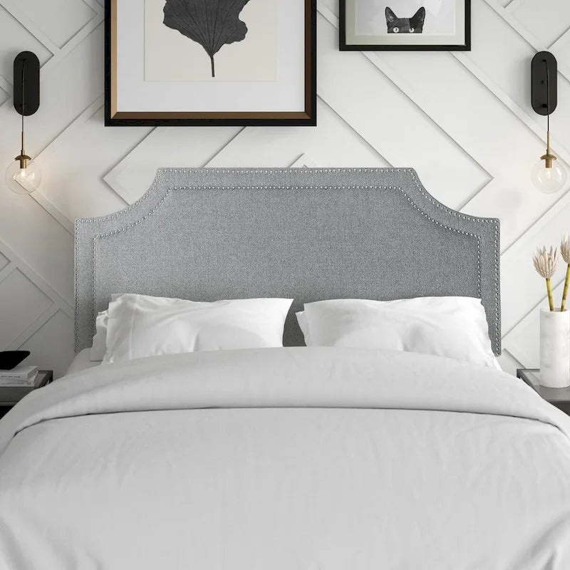 Fabric Upholstered Headboard with Nailhead for Queen Bed