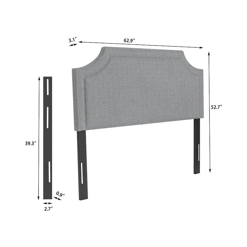 Fabric Upholstered Headboard with Nailhead for Queen Bed