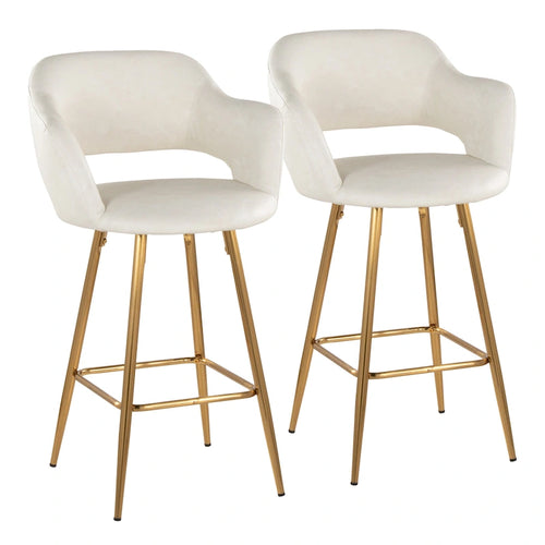 Porch & Den Vallen 26 Fixed-Height Faux Leather Counter Stool with Metal Legs & Square Footrest (Set of 2)
