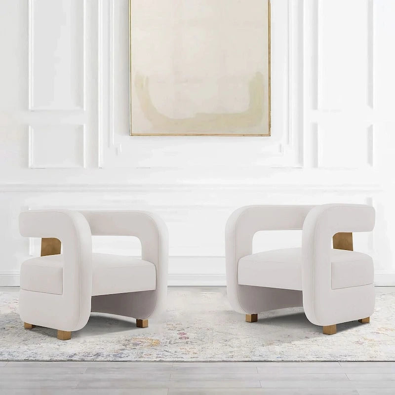 Modern Velvet Accent Chair Set of 2 with Gold Metal Legs