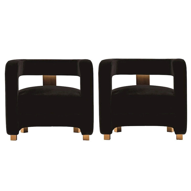 Modern Velvet Accent Chair Set of 2 with Gold Metal Legs
