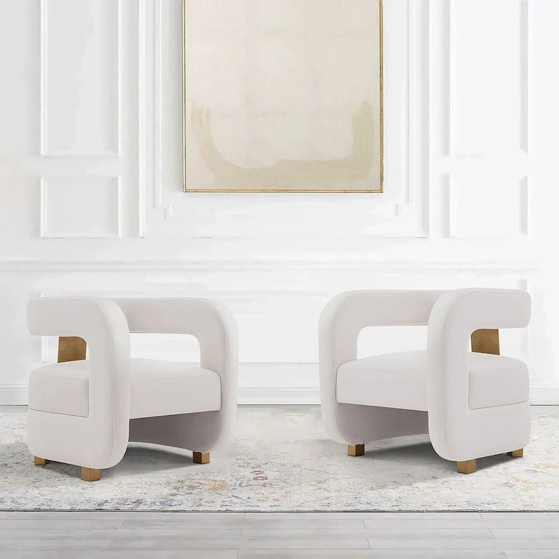 Modern Velvet Accent Chair Set of 2 with Gold Metal Legs