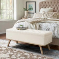 Čalouněná úložná lavice/otoman ve stylu Mid-Century Modern s knoflíky a lněným sedákem