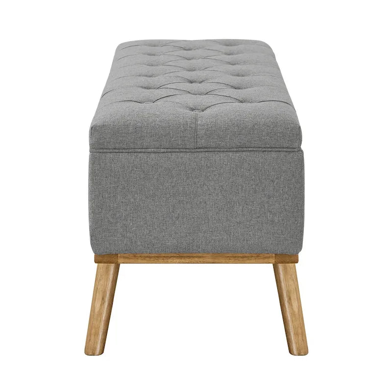 Čalouněná úložná lavice/otoman ve stylu Mid-Century Modern s knoflíky a lněným sedákem