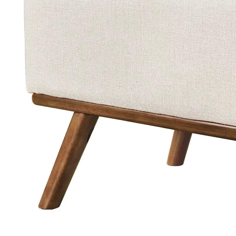 Čalouněná úložná lavice/otoman ve stylu Mid-Century Modern s knoflíky a lněným sedákem
