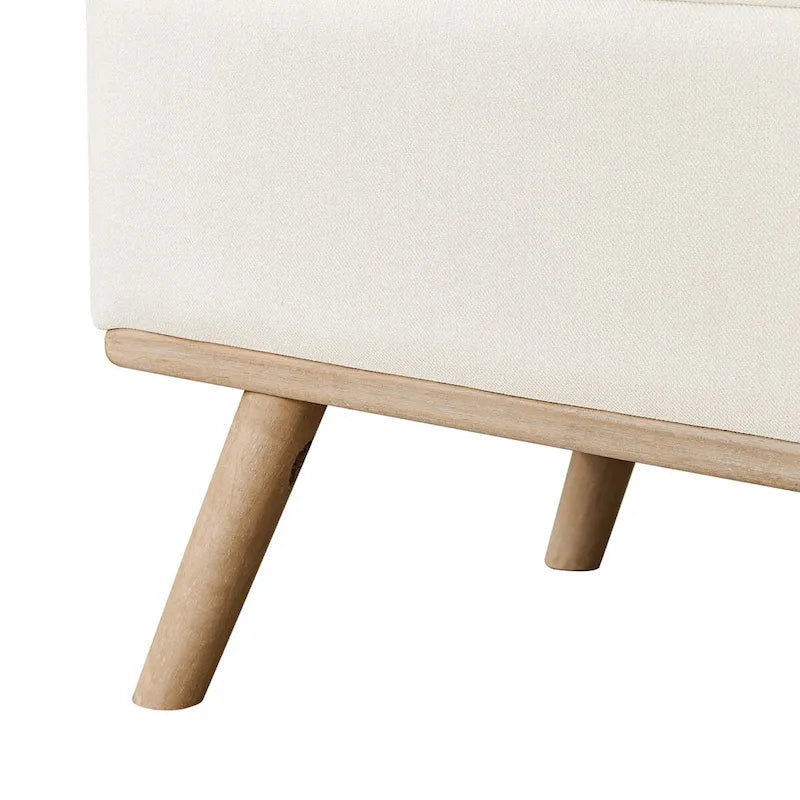 Čalouněná úložná lavice/otoman ve stylu Mid-Century Modern s knoflíky a lněným sedákem