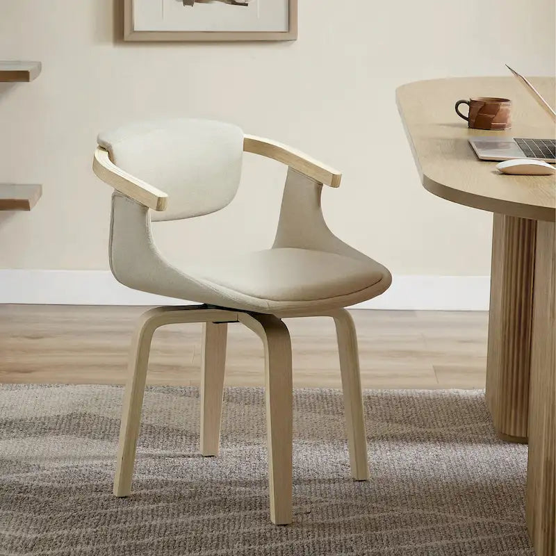 Swivel Upholstered and Wood Accent Chair