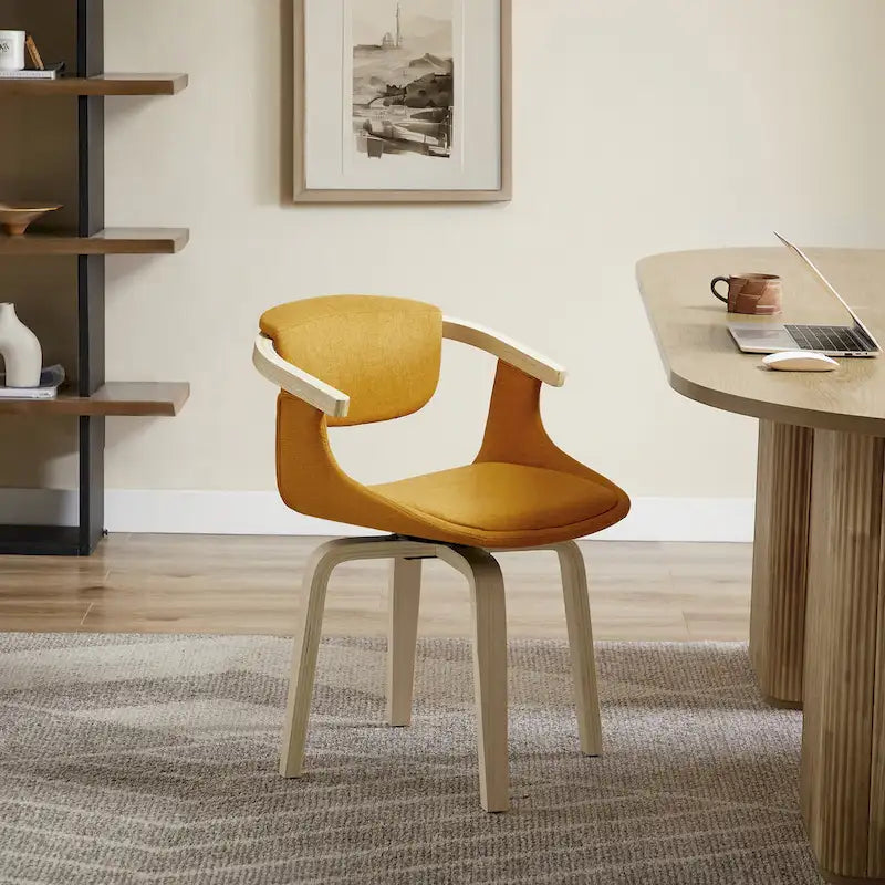 Swivel Upholstered and Wood Accent Chair