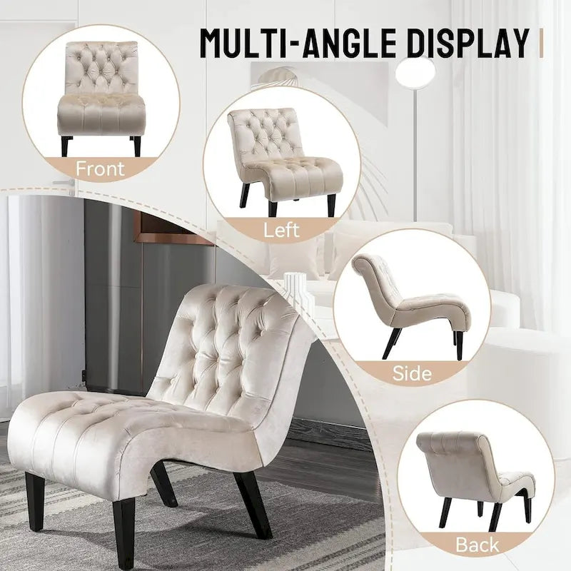 Sametové křeslo bez područek, knoflíkové prošívané nízké křeslo, příležitostné křeslo, lenoška