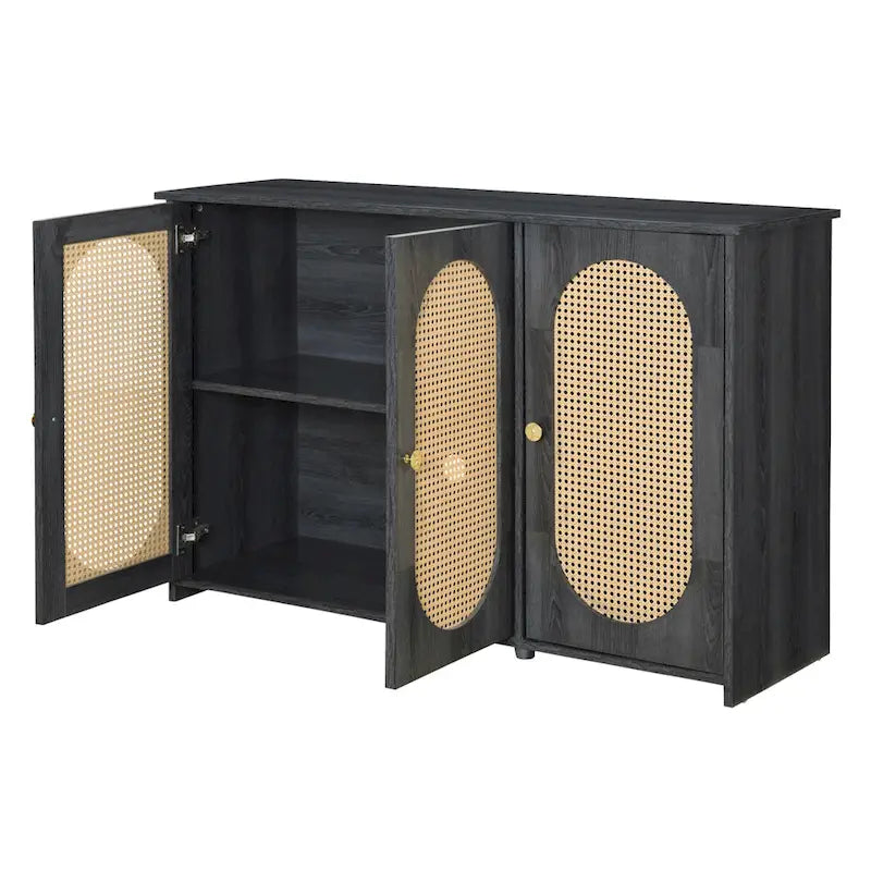 Rattan Doors and Metal Handles Sideboard with Large Storage Space
